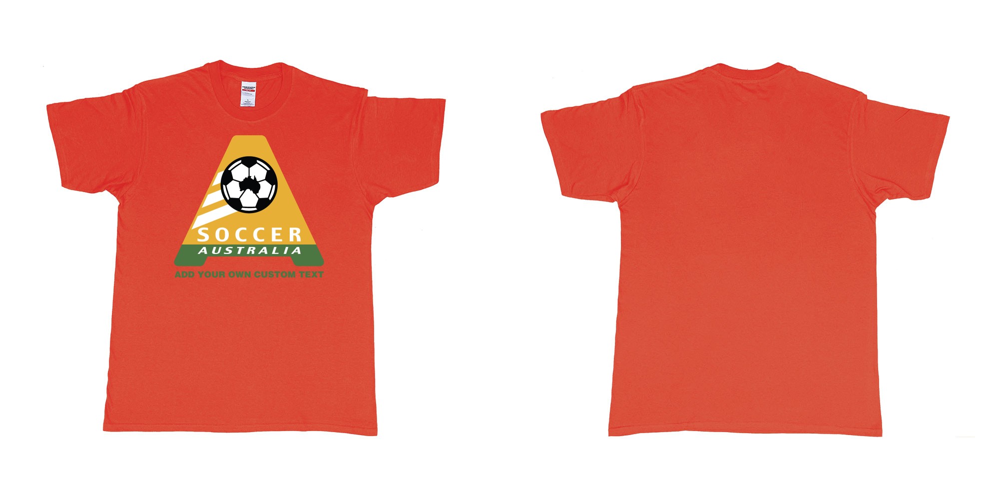 Custom tshirt design australia soccer football australian flag add custom text print bali in fabric color red choice your own text made in Bali by The Pirate Way