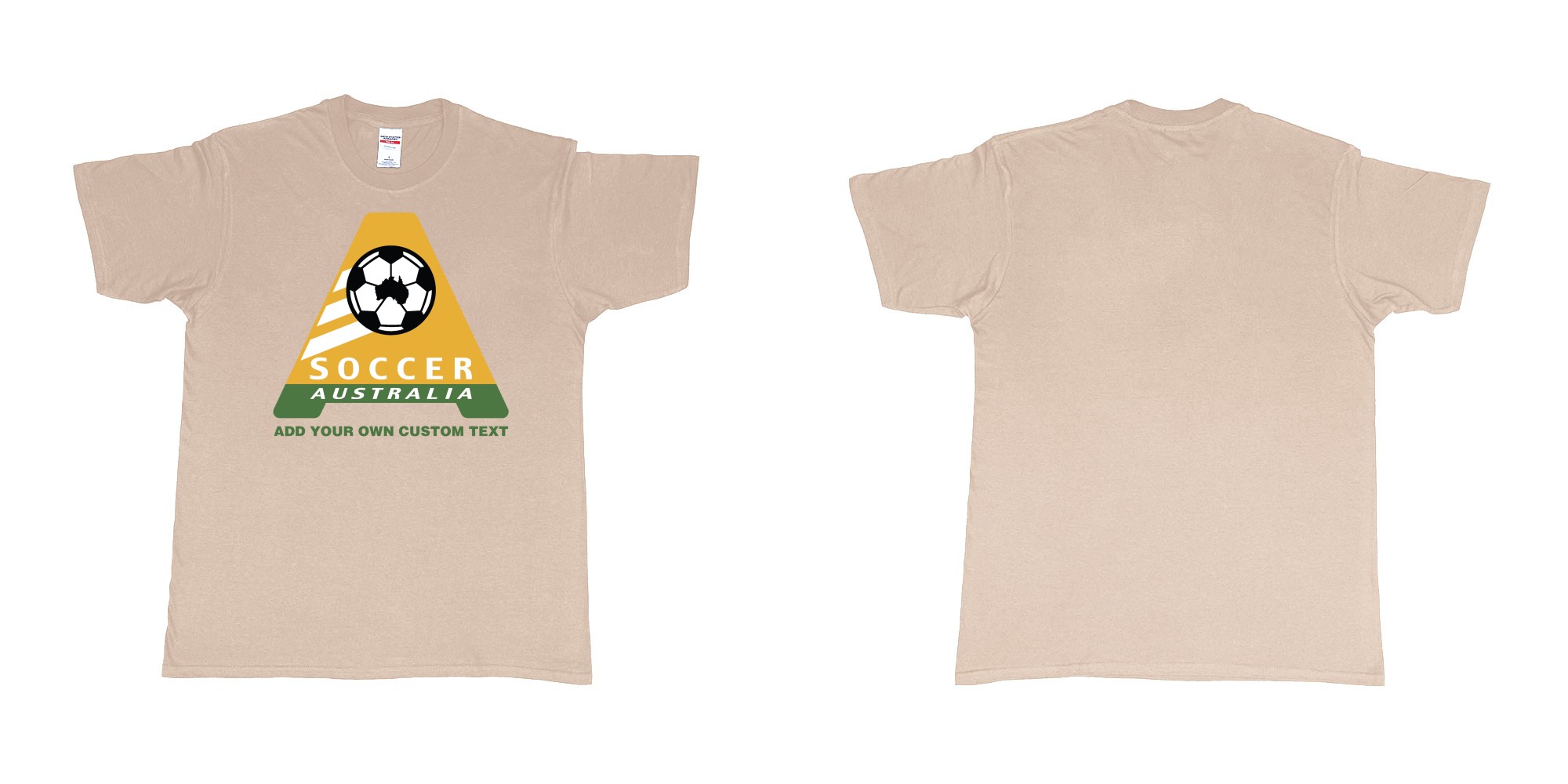 Custom tshirt design australia soccer football australian flag add custom text print bali in fabric color sand choice your own text made in Bali by The Pirate Way