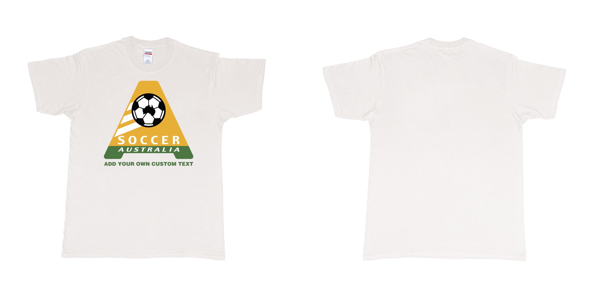 Custom tshirt design australia soccer football australian flag add custom text print bali in fabric color white choice your own text made in Bali by The Pirate Way