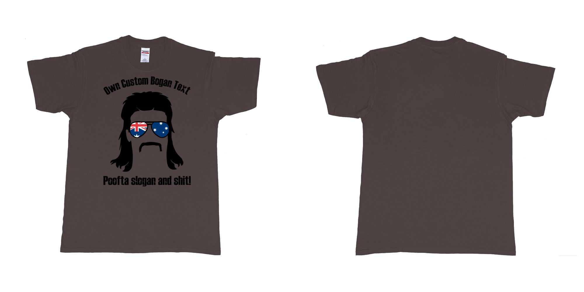Custom tshirt design australian bogan mullet sunglasses silhouette in fabric color dark-chocolate choice your own text made in Bali by The Pirate Way