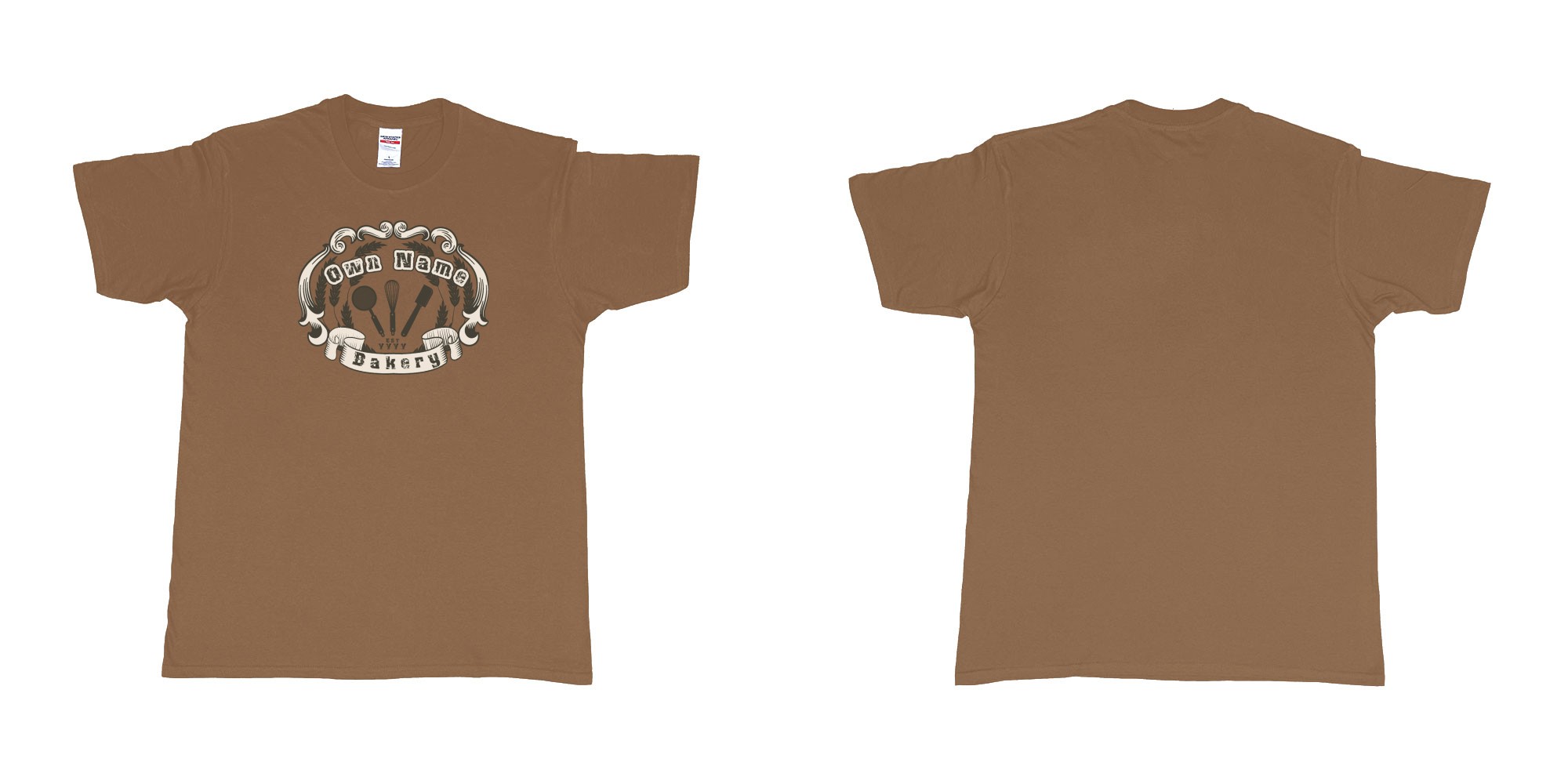 Custom tshirt design bakery vintage own logo teeshirt screen printing bali in fabric color chestnut choice your own text made in Bali by The Pirate Way