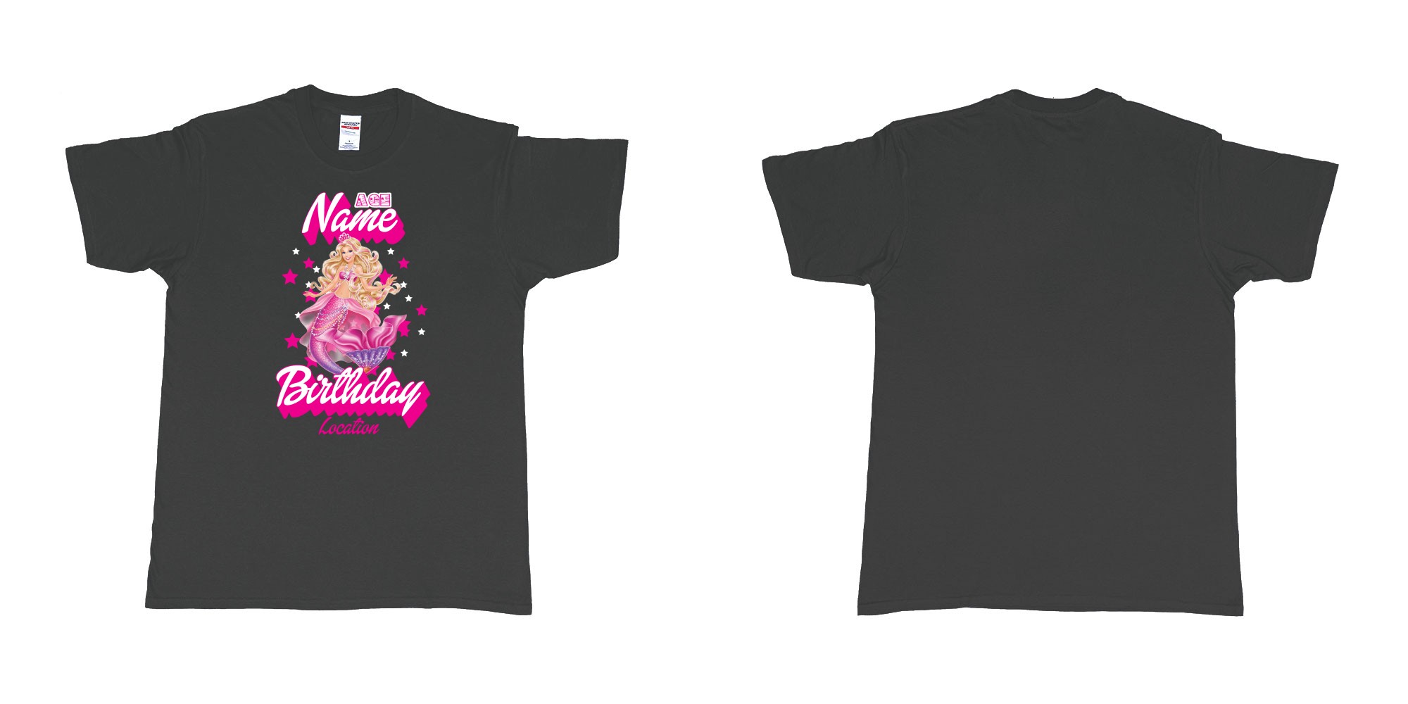 Custom tshirt design barbie mermaid custom name birthday in fabric color black choice your own text made in Bali by The Pirate Way