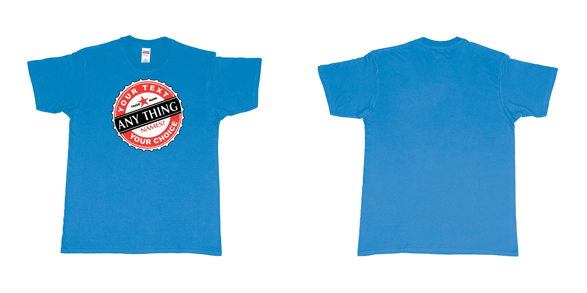 Custom tshirt design bintang in fabric color sapphire choice your own text made in Bali by The Pirate Way