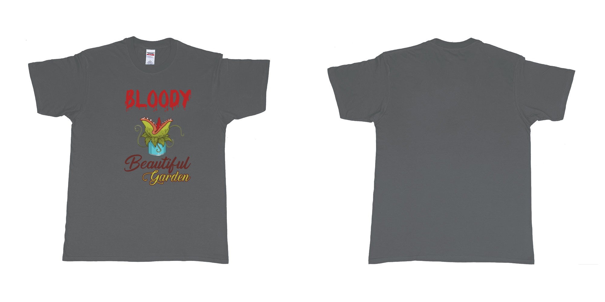 Custom tshirt design bloody beautiful garden little shop of horror in fabric color charcoal choice your own text made in Bali by The Pirate Way