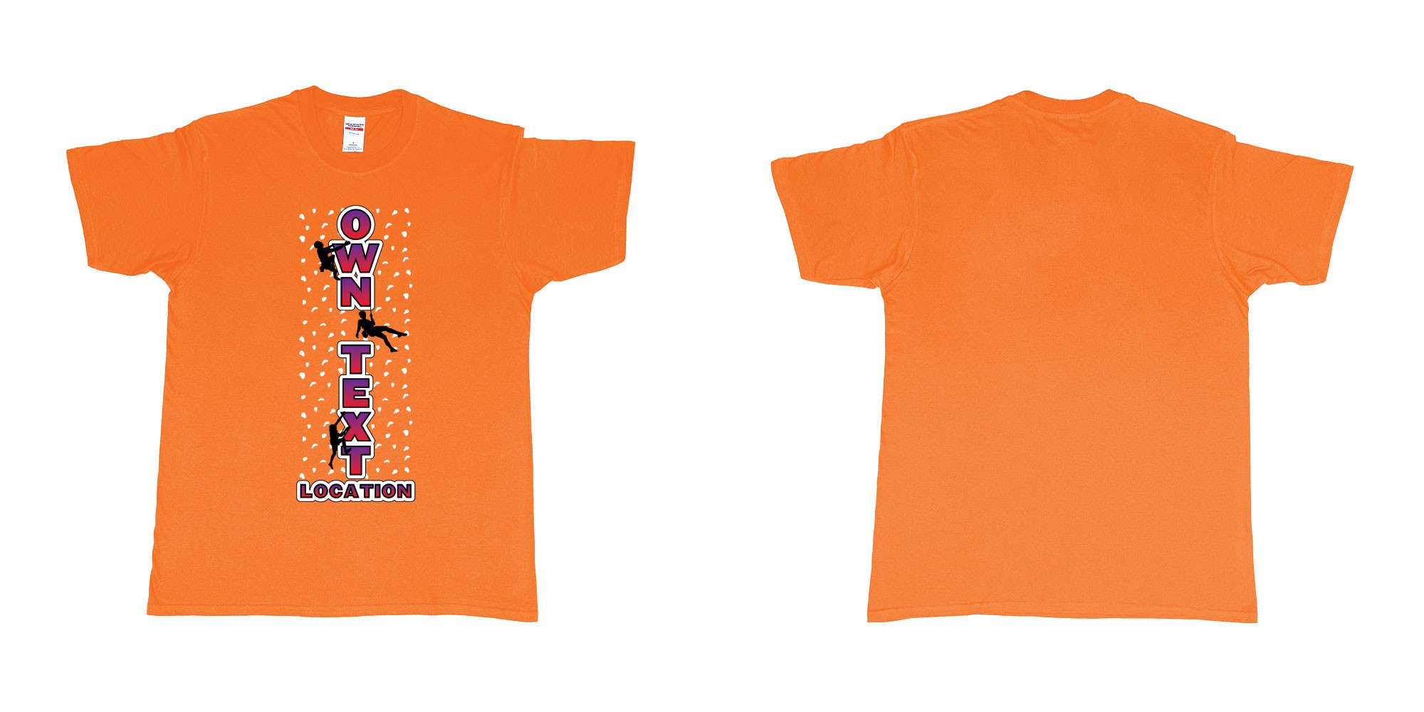 Custom tshirt design bolder climbing rock climbing own custom text location tshirt design in fabric color orange choice your own text made in Bali by The Pirate Way