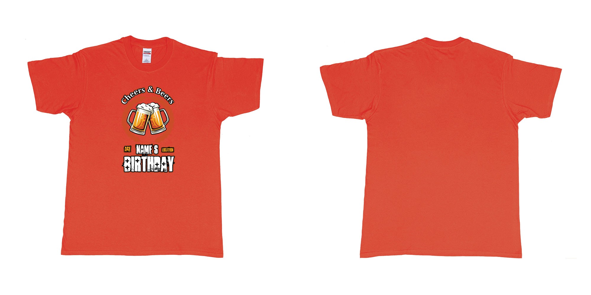 Custom tshirt design cheers and beers birthday in fabric color red choice your own text made in Bali by The Pirate Way