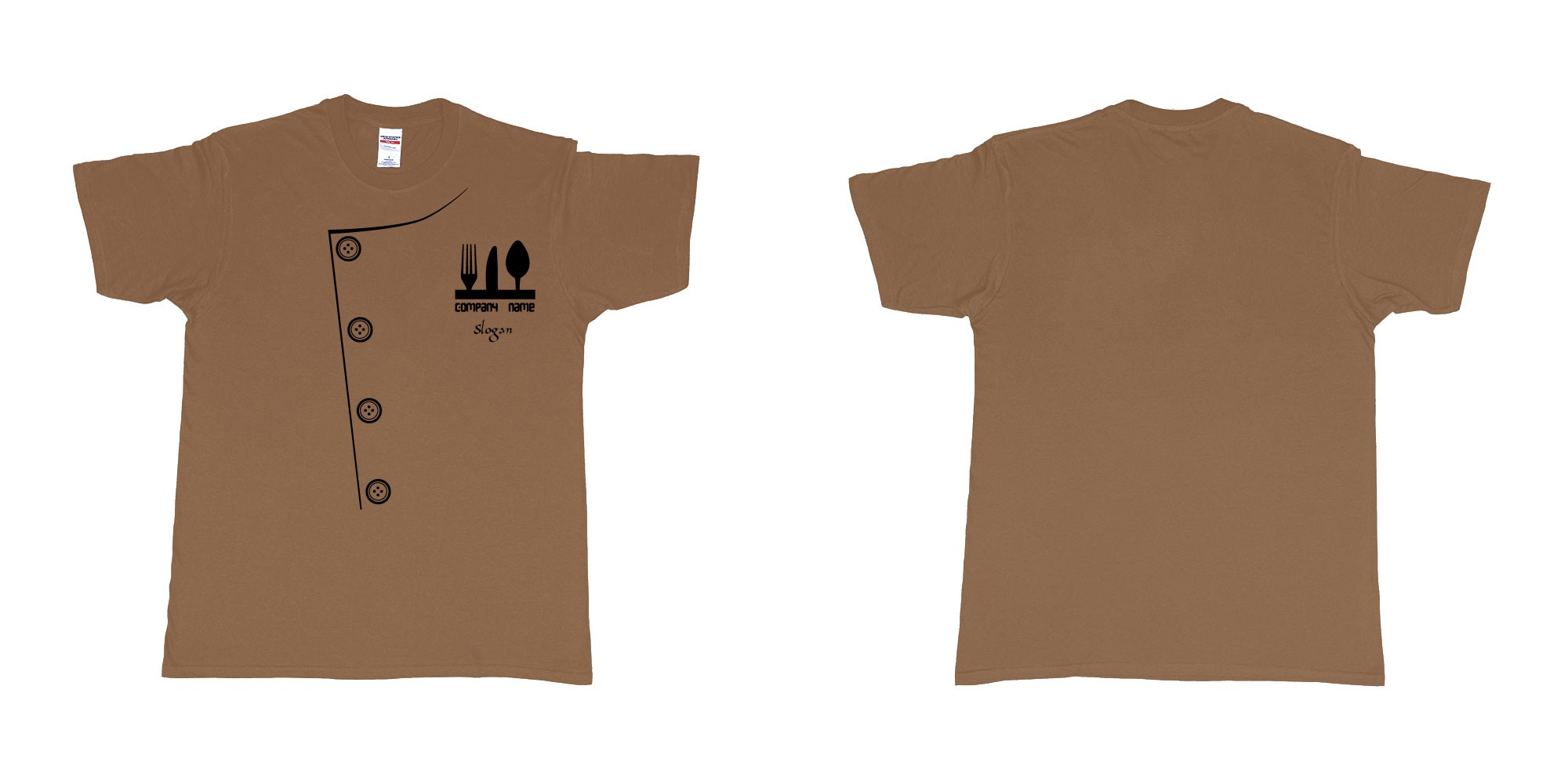Custom tshirt design chef uniform with fork knife and spoon in fabric color chestnut choice your own text made in Bali by The Pirate Way