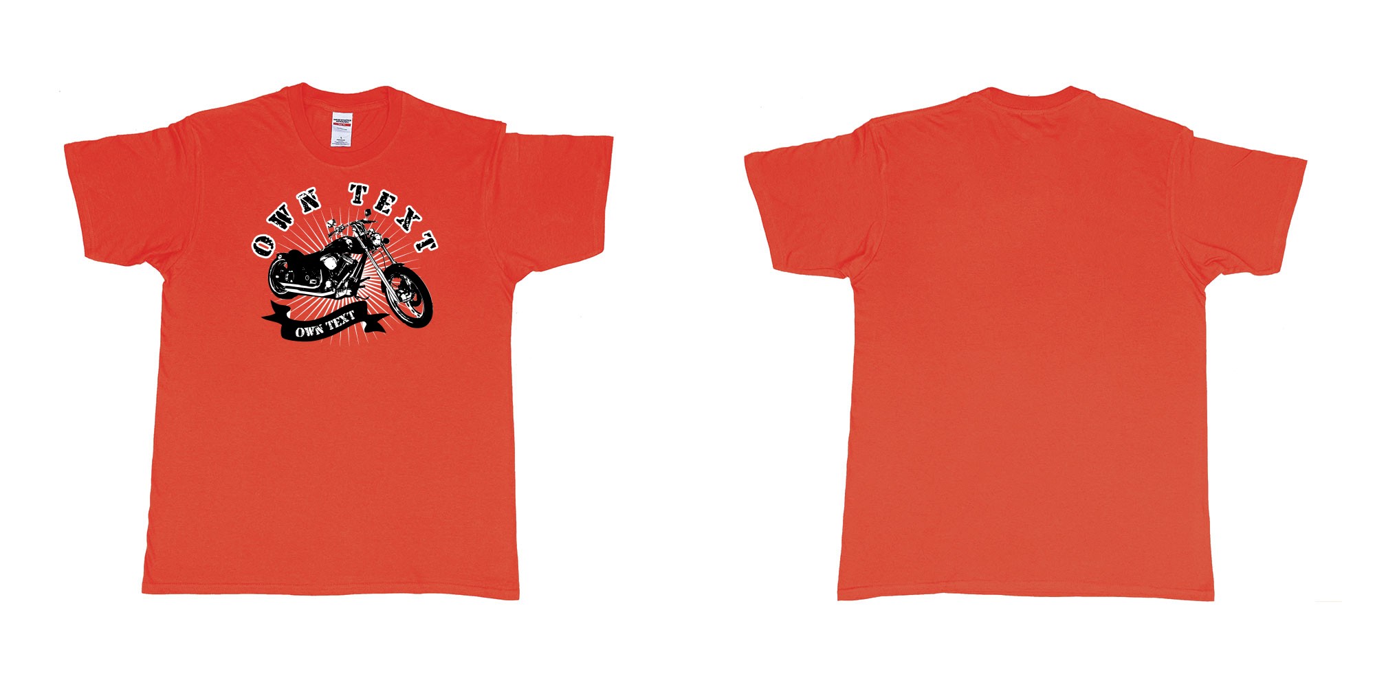 Custom tshirt design chopper motorcycle with your personalized own text printing in bali in fabric color red choice your own text made in Bali by The Pirate Way