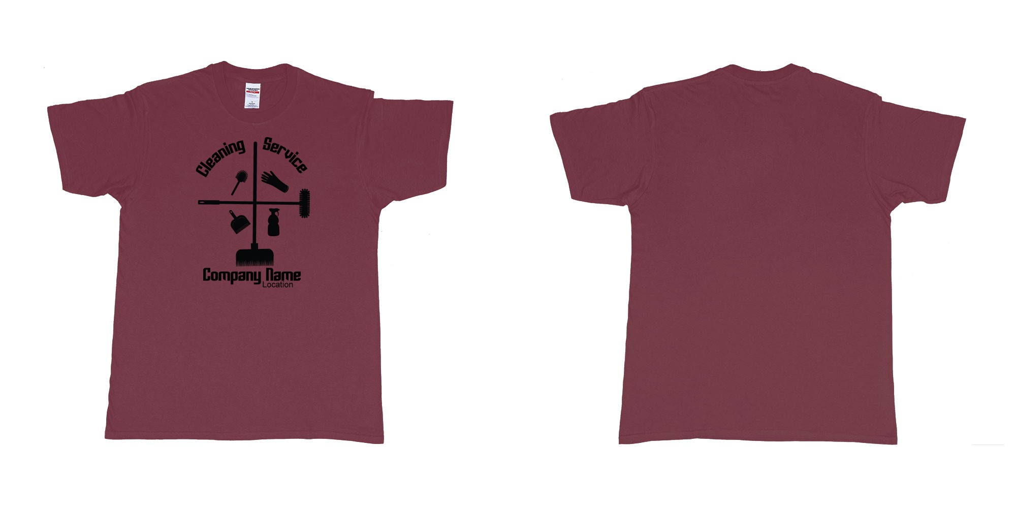 Custom tshirt design cleaning service own company name and location custom printing teeshirt bali design in fabric color marron choice your own text made in Bali by The Pirate Way