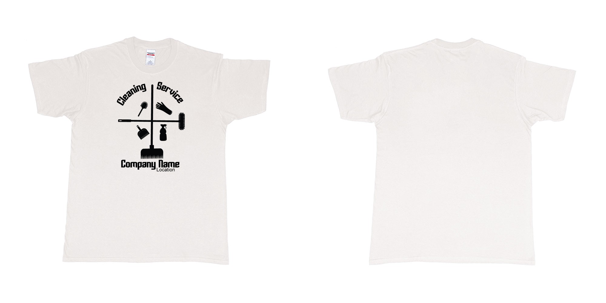 Custom tshirt design cleaning service own company name and location custom printing teeshirt bali design in fabric color white choice your own text made in Bali by The Pirate Way