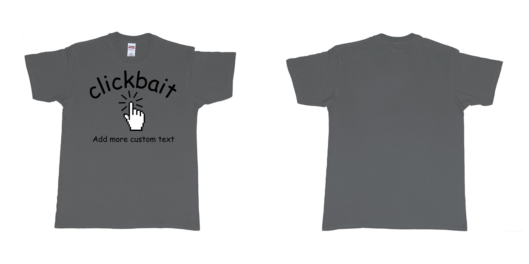 Custom tshirt design clickbait mouse click custom text tshirt printing in fabric color charcoal choice your own text made in Bali by The Pirate Way