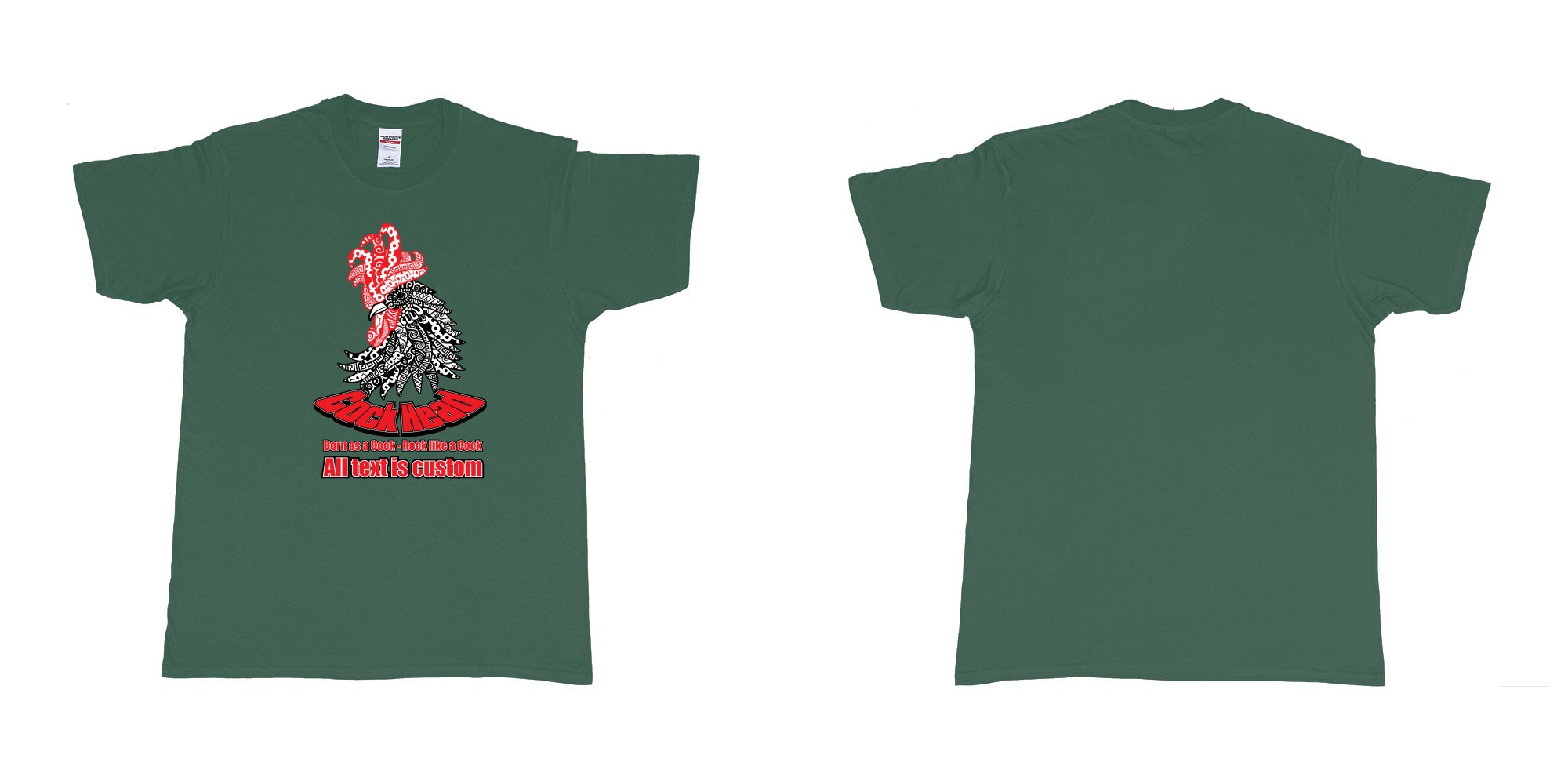 Custom tshirt design cock head rooster zodiac sign in fabric color forest-green choice your own text made in Bali by The Pirate Way
