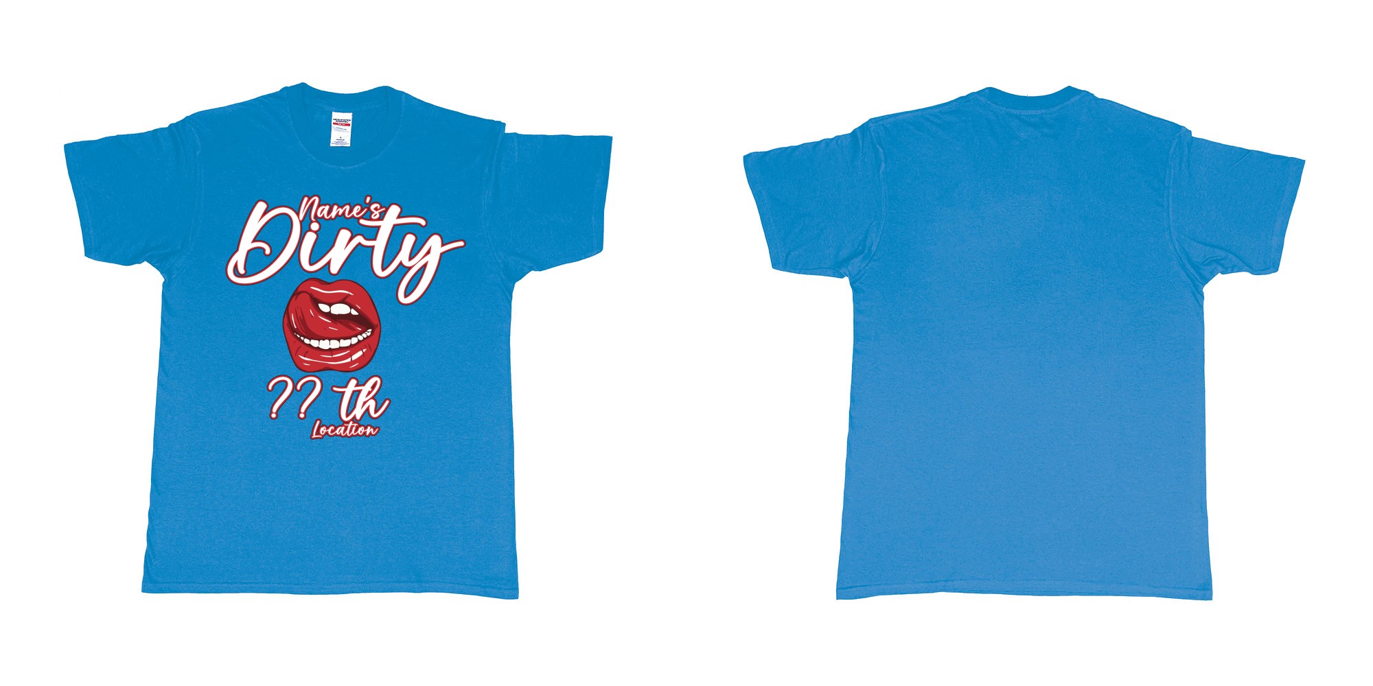 Custom tshirt design dirty thirtyish 30th custom name in fabric color sapphire choice your own text made in Bali by The Pirate Way