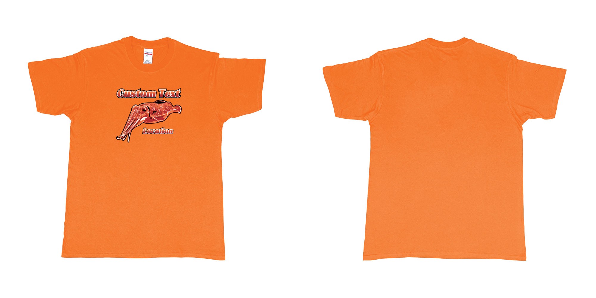 Custom tshirt design diving cuttlefish drawing custom design in fabric color orange choice your own text made in Bali by The Pirate Way