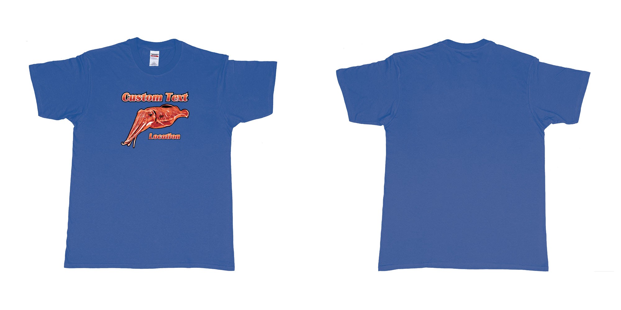 Custom tshirt design diving cuttlefish drawing custom design in fabric color royal-blue choice your own text made in Bali by The Pirate Way