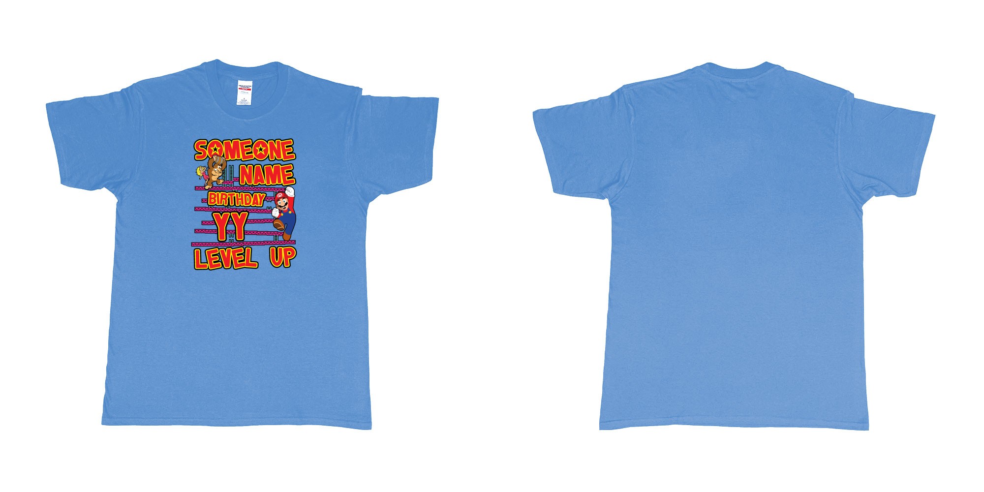 Custom tshirt design donkey kong classic arcade game custom birthday t shirt digital printing bali in fabric color carolina-blue choice your own text made in Bali by The Pirate Way