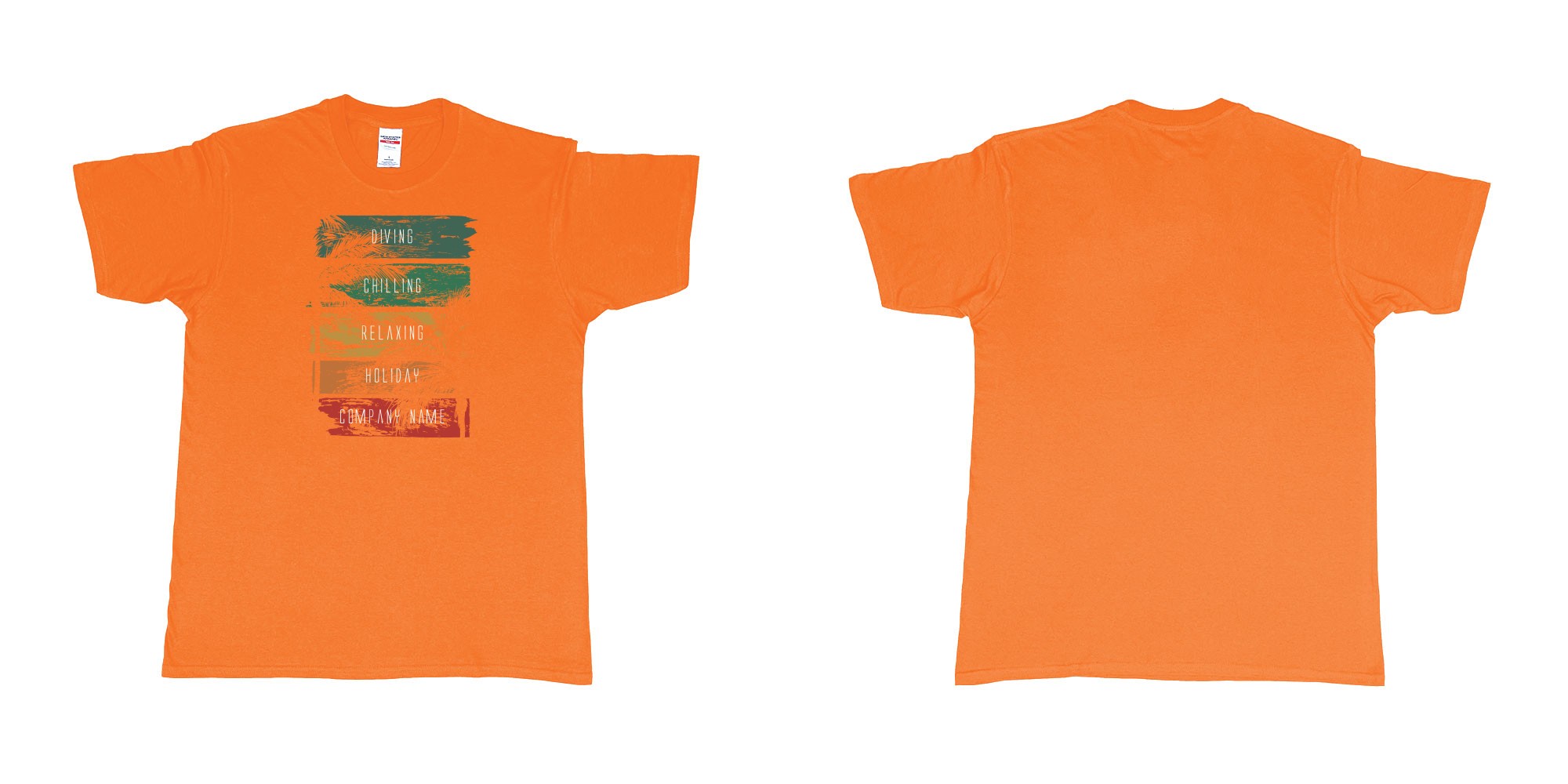 Custom tshirt design drift wood with palms trees and own custom text silk screen printing bali in fabric color orange choice your own text made in Bali by The Pirate Way