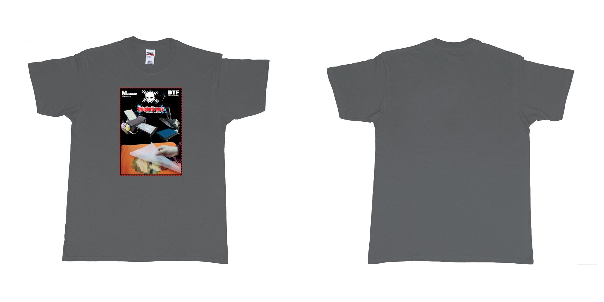 Custom tshirt design dtf printing tshirt medium 20x28cm in fabric color charcoal choice your own text made in Bali by The Pirate Way