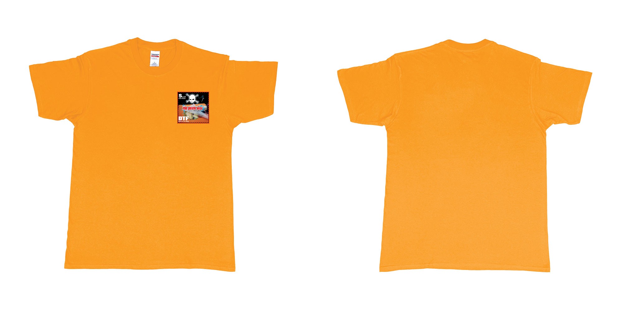 Custom tshirt design dtf printing tshirt small 10x10cm in fabric color gold choice your own text made in Bali by The Pirate Way