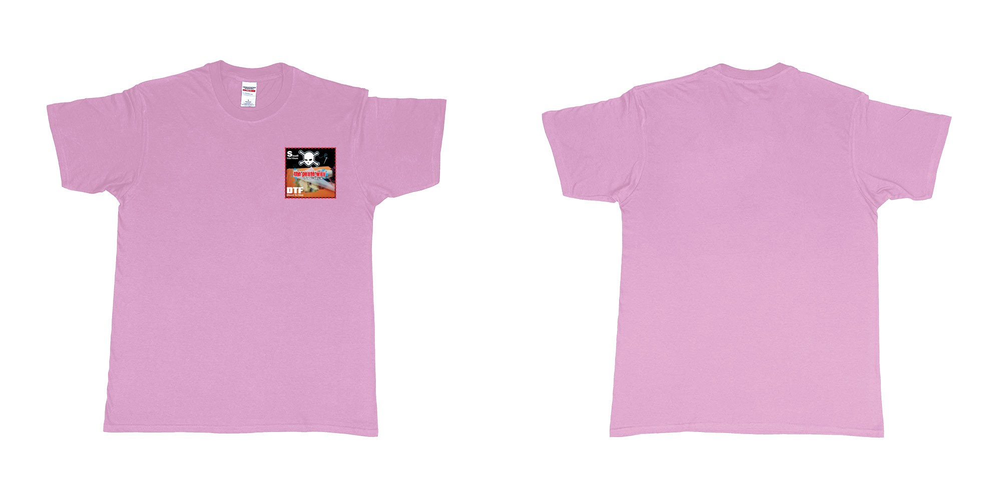 Custom tshirt design dtf printing tshirt small 10x10cm in fabric color light-pink choice your own text made in Bali by The Pirate Way