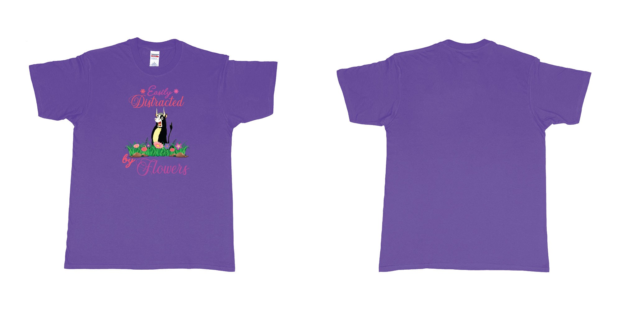 Custom tshirt design easy distracted by flowers ferdinand the bull walt disney in fabric color purple choice your own text made in Bali by The Pirate Way