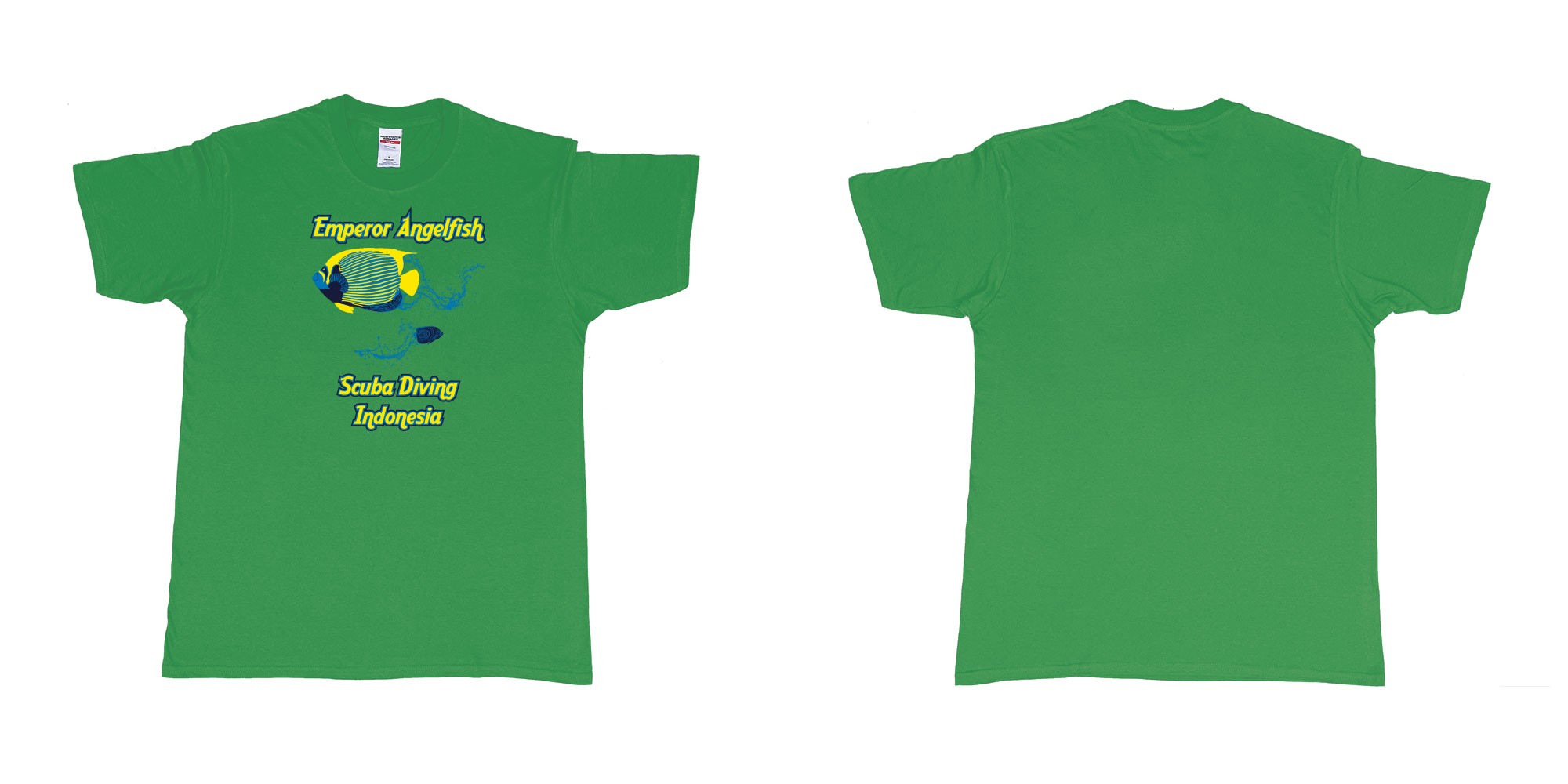 Custom tshirt design emperor angelfish scuba diving indonesia in fabric color irish-green choice your own text made in Bali by The Pirate Way