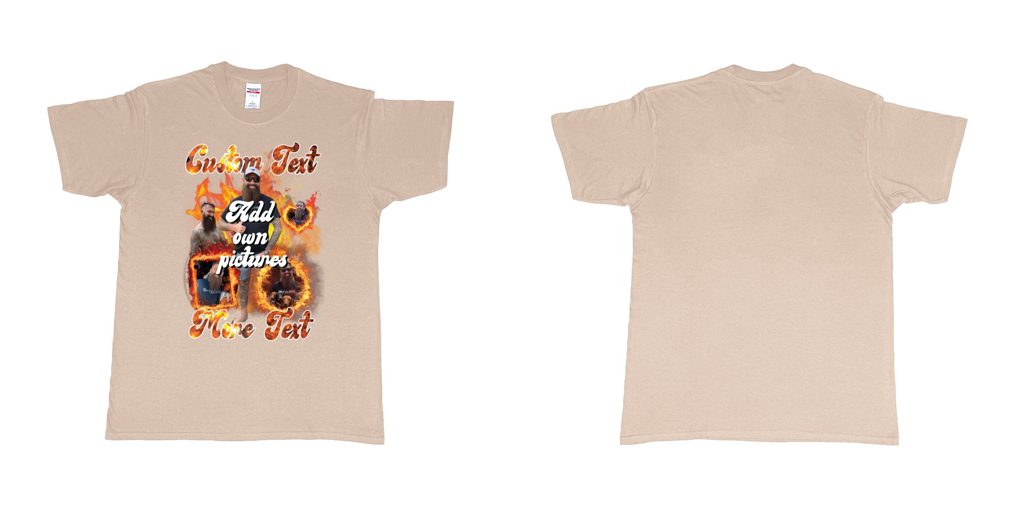 Custom tshirt design fire frames own custom pictures and text in fabric color sand choice your own text made in Bali by The Pirate Way