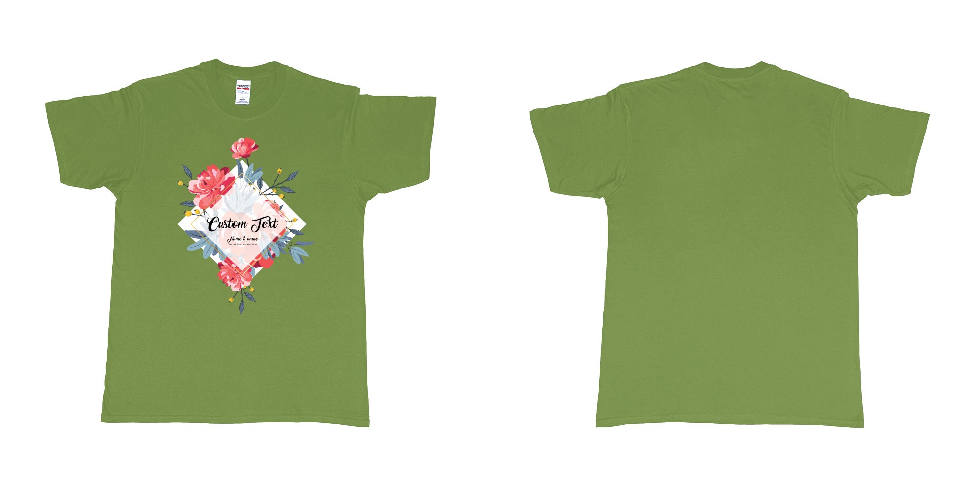 Custom tshirt design flower bouquet custom text in fabric color military-green choice your own text made in Bali by The Pirate Way