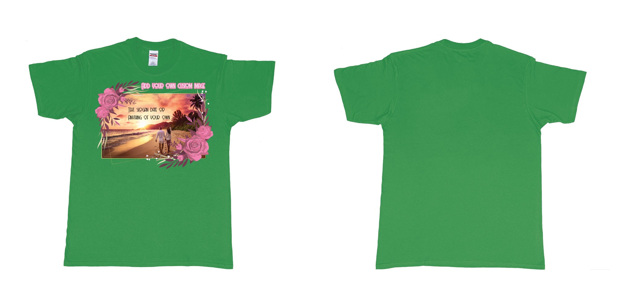 Custom tshirt design flower frame for own custom image and text tshirt design in fabric color irish-green choice your own text made in Bali by The Pirate Way