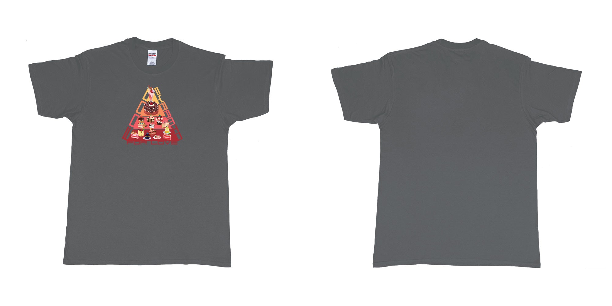 Custom tshirt design food pyramid for love in fabric color charcoal choice your own text made in Bali by The Pirate Way