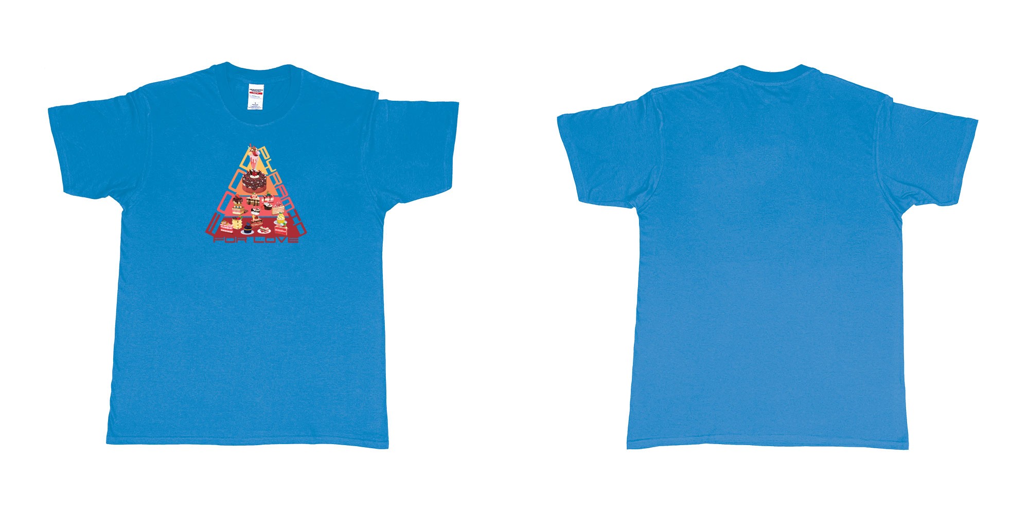 Custom tshirt design food pyramid for love in fabric color sapphire choice your own text made in Bali by The Pirate Way