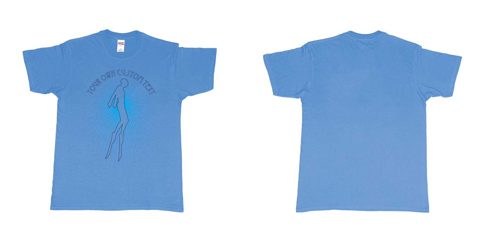 Custom tshirt design freediver swimming sun rays in fabric color carolina-blue choice your own text made in Bali by The Pirate Way