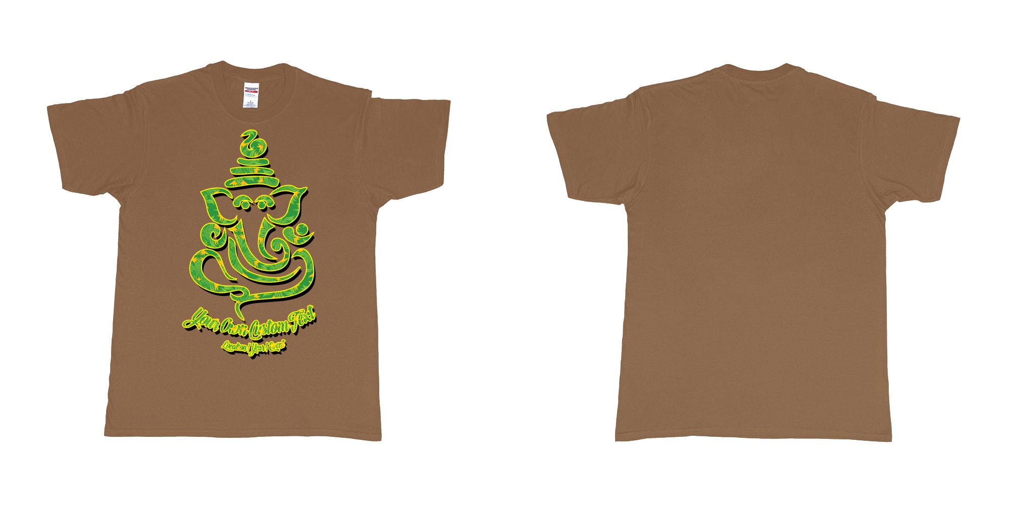 Custom tshirt design ganesh soft jungle yoga customize own design in fabric color chestnut choice your own text made in Bali by The Pirate Way