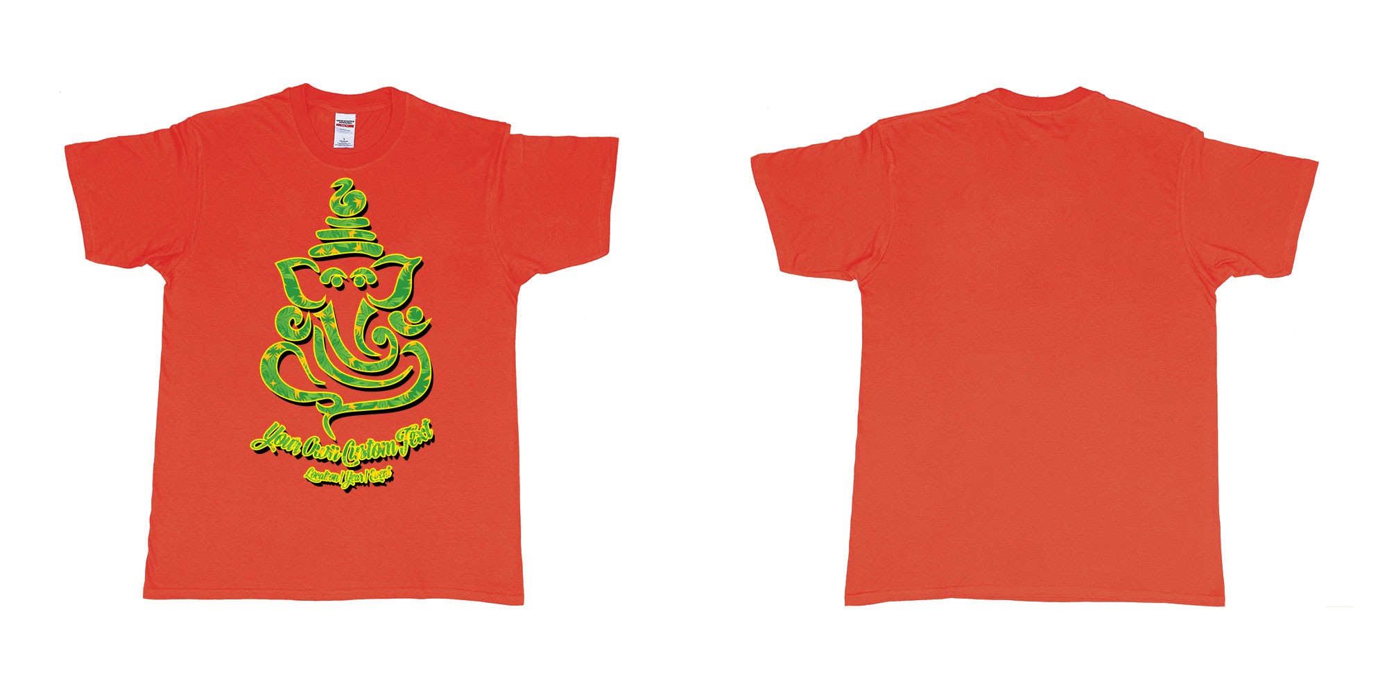 Custom tshirt design ganesh soft jungle yoga customize own design in fabric color red choice your own text made in Bali by The Pirate Way