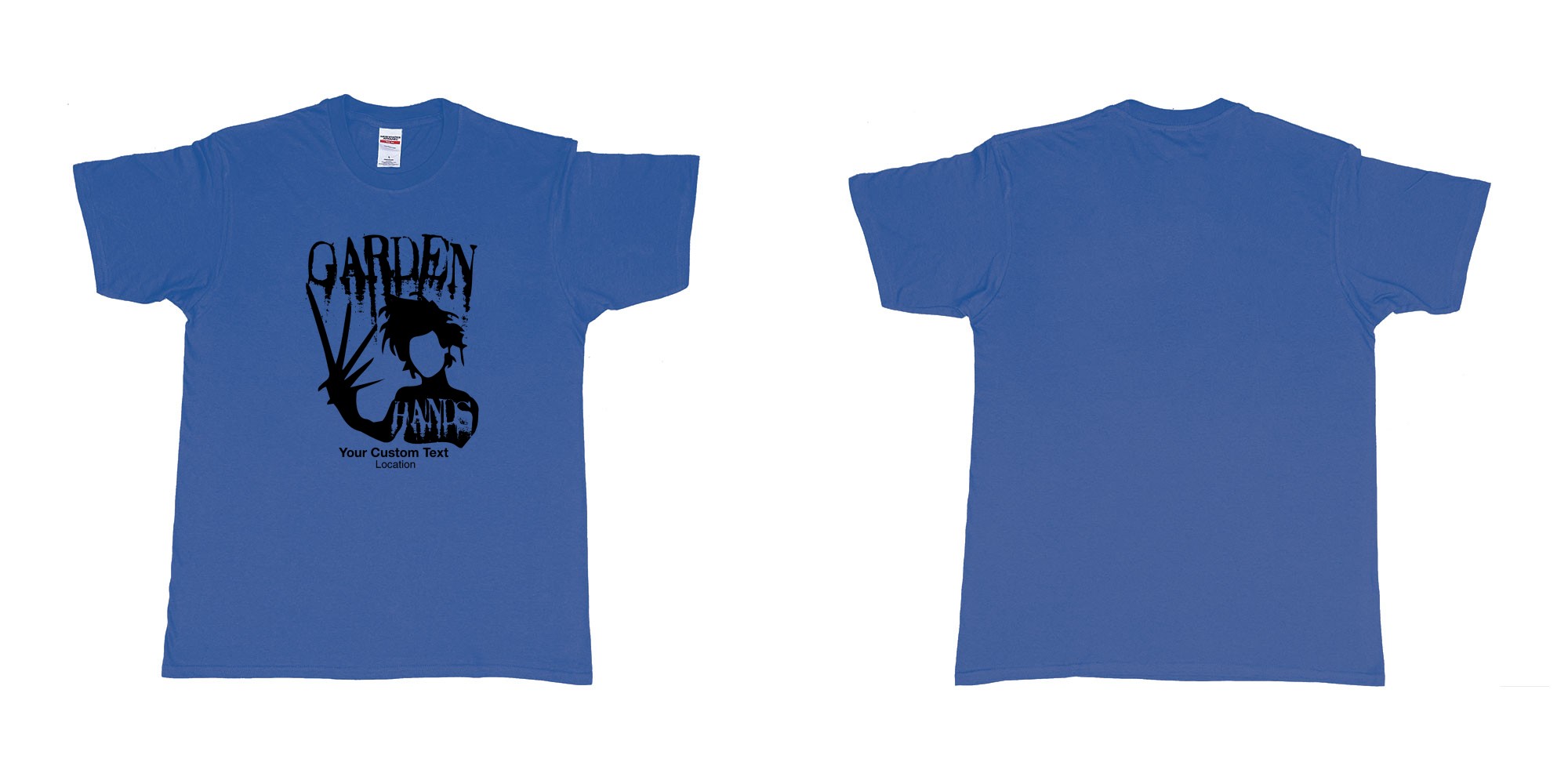 Custom tshirt design garden hands edward scissorhands custom design in fabric color royal-blue choice your own text made in Bali by The Pirate Way