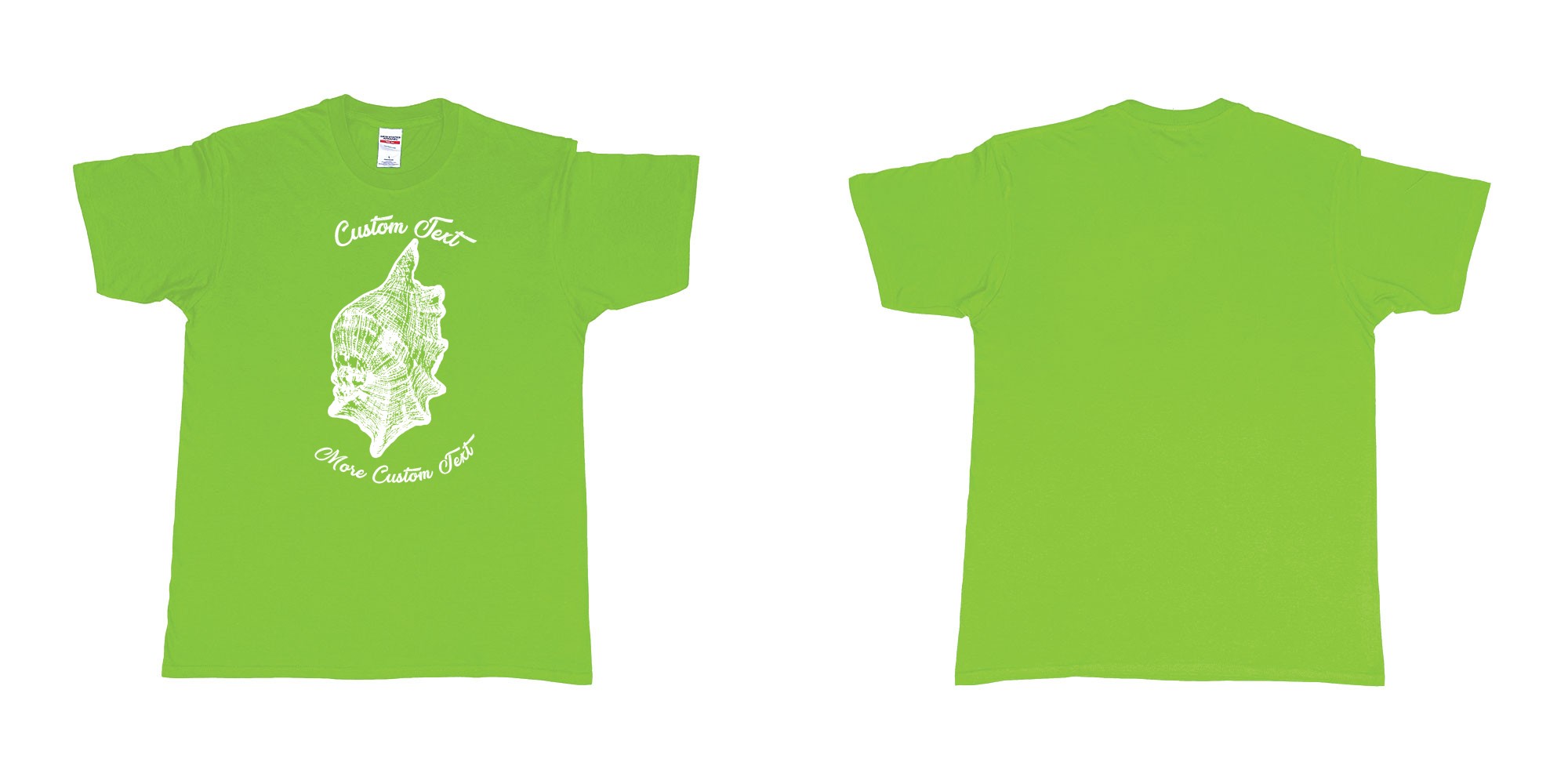 Custom tshirt design giant spider conch shell custom in fabric color lime choice your own text made in Bali by The Pirate Way