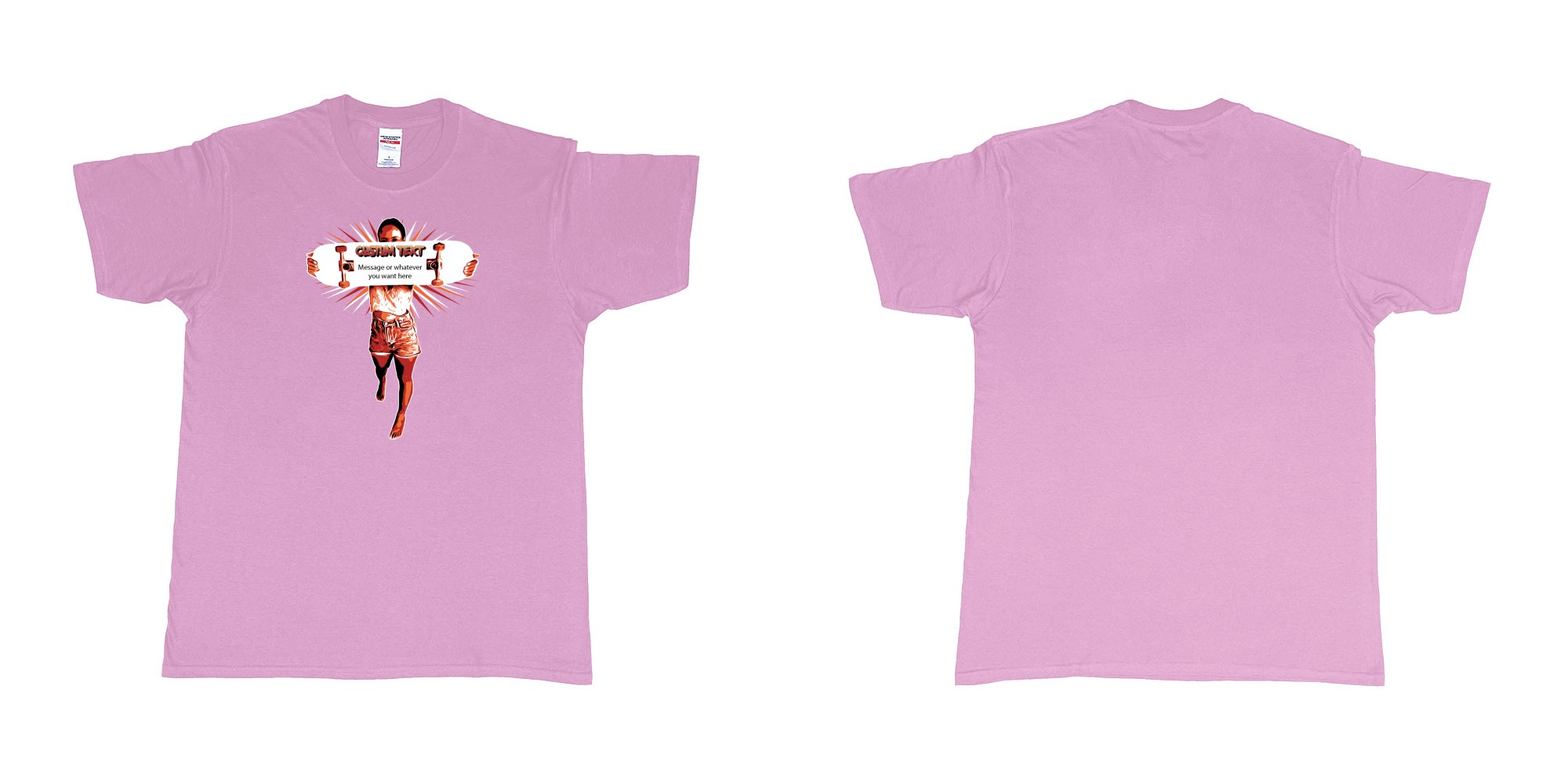 Custom tshirt design girl holding skateboard custom text own message in fabric color light-pink choice your own text made in Bali by The Pirate Way