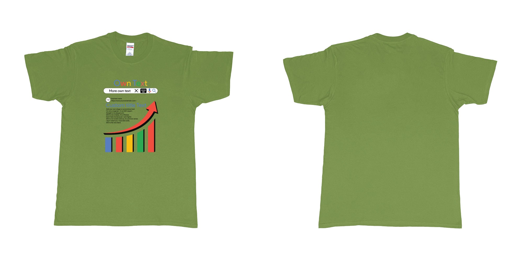 Custom tshirt design google seo search logo custom text title design in fabric color military-green choice your own text made in Bali by The Pirate Way