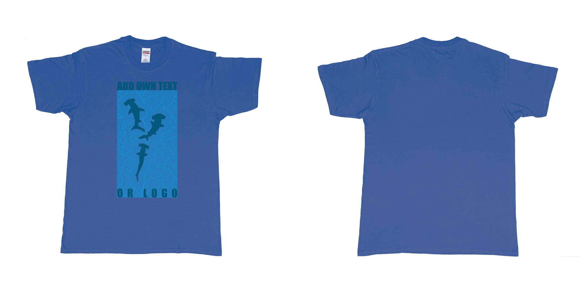 Custom tshirt design hammerheadsharks siluetts scuba diving design in fabric color royal-blue choice your own text made in Bali by The Pirate Way