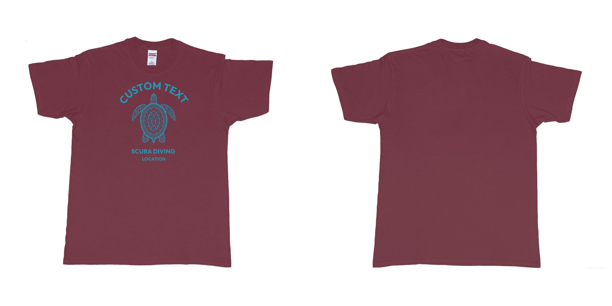Custom tshirt design hawksbill turtle raya ampat tribal design scuba diving in fabric color marron choice your own text made in Bali by The Pirate Way