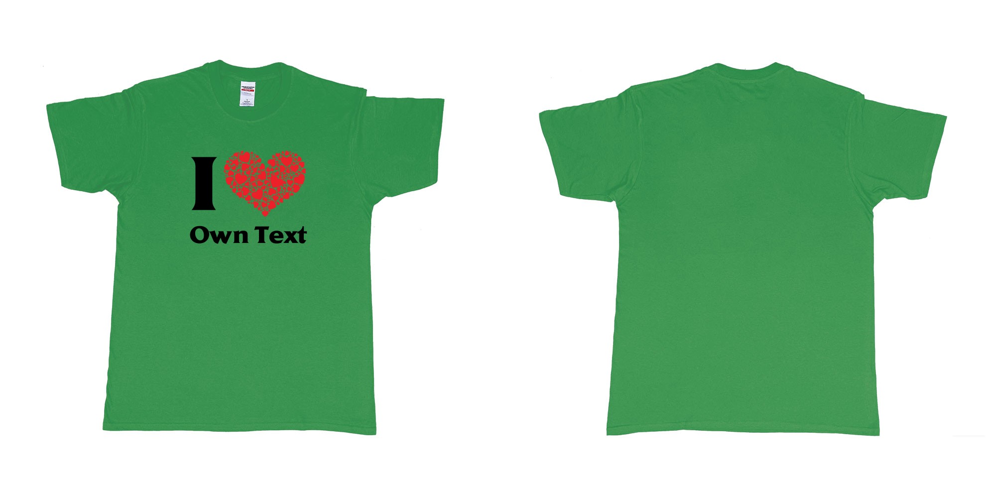 Custom tshirt design i loveheart custom own text bali tees mom dad beach kuta in fabric color irish-green choice your own text made in Bali by The Pirate Way