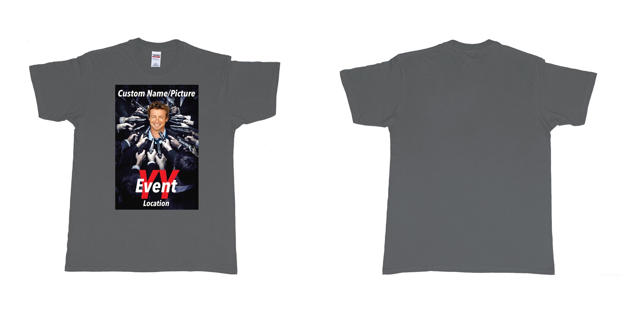 Custom tshirt design john wick poster everyone pointing gun at you custom own picture in fabric color charcoal choice your own text made in Bali by The Pirate Way