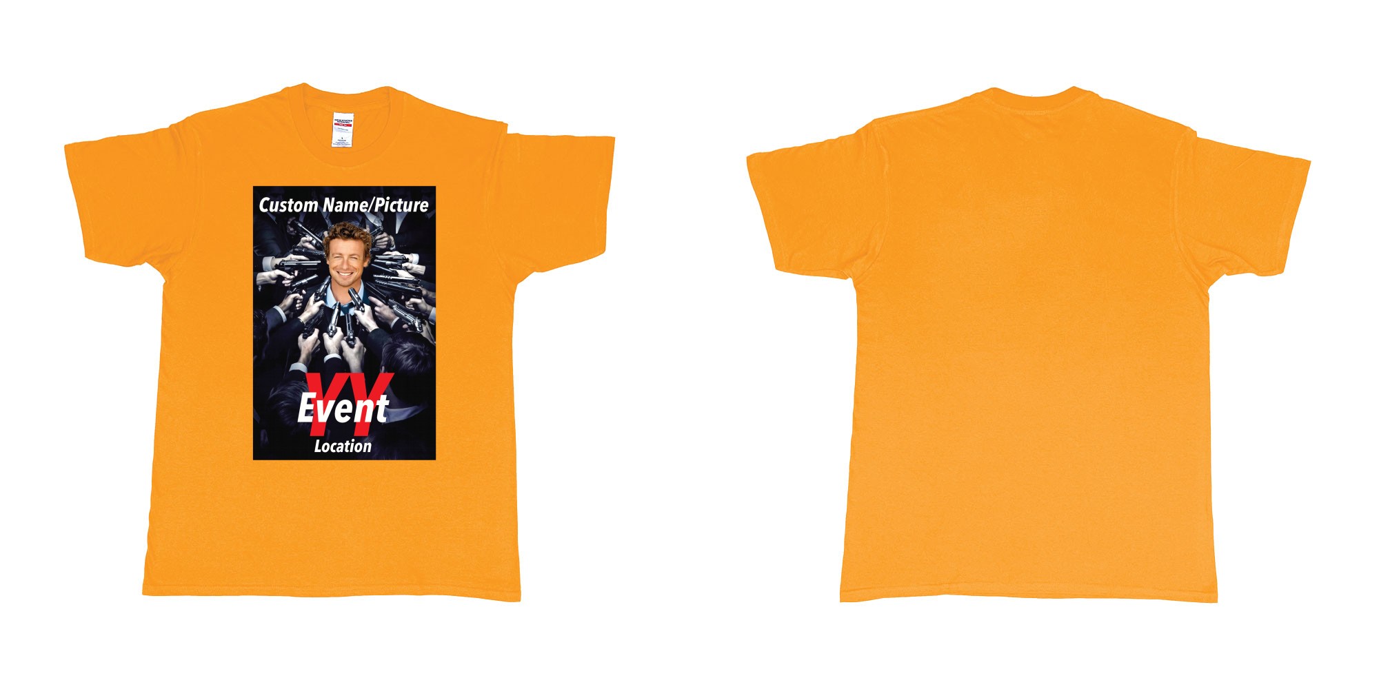 Custom tshirt design john wick poster everyone pointing gun at you custom own picture in fabric color gold choice your own text made in Bali by The Pirate Way