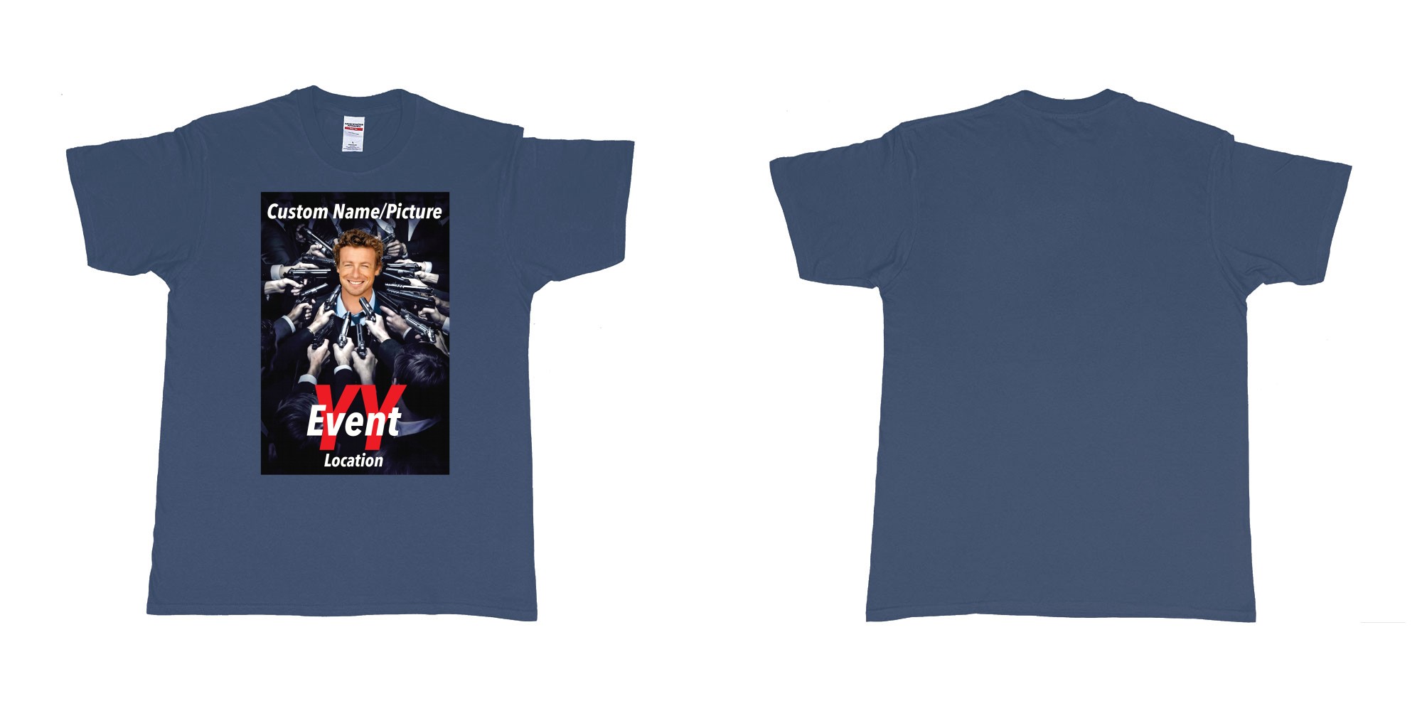 Custom tshirt design john wick poster everyone pointing gun at you custom own picture in fabric color navy choice your own text made in Bali by The Pirate Way
