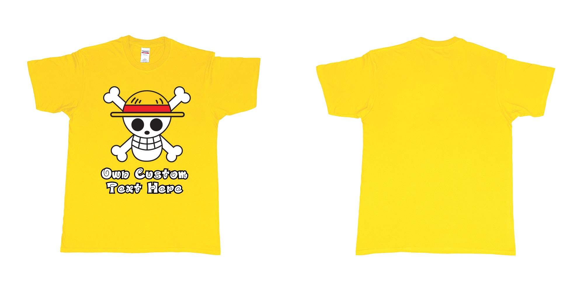 Custom tshirt design jolly roger of the straw hat pirates one piece custom print in fabric color daisy choice your own text made in Bali by The Pirate Way