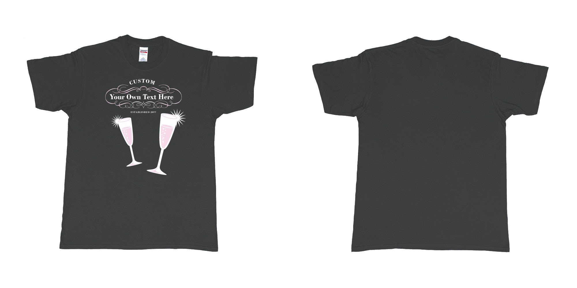 Custom tshirt design laurent perrier champagne logo in fabric color black choice your own text made in Bali by The Pirate Way