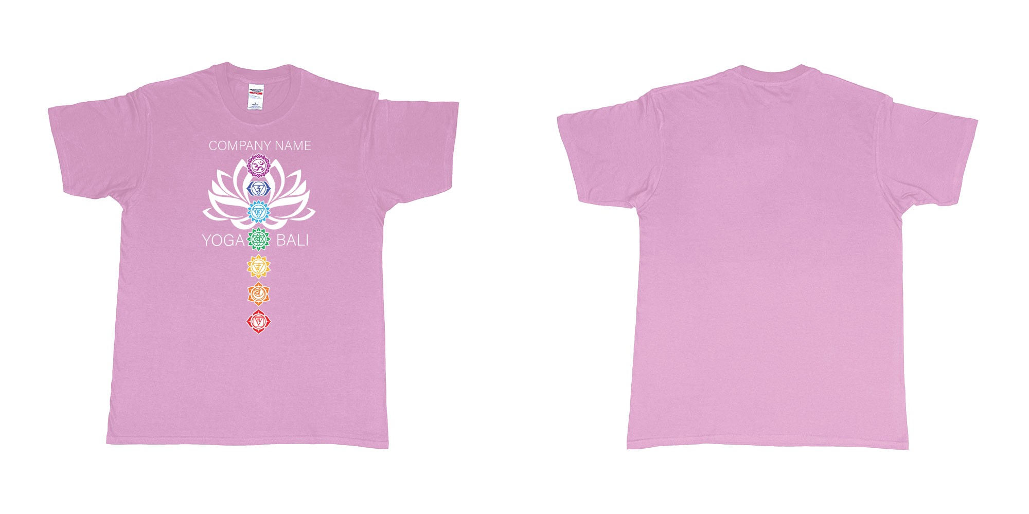 Custom tshirt design lotus flower chakras yoga hindi symbols for custom teeshirt printing in fabric color light-pink choice your own text made in Bali by The Pirate Way
