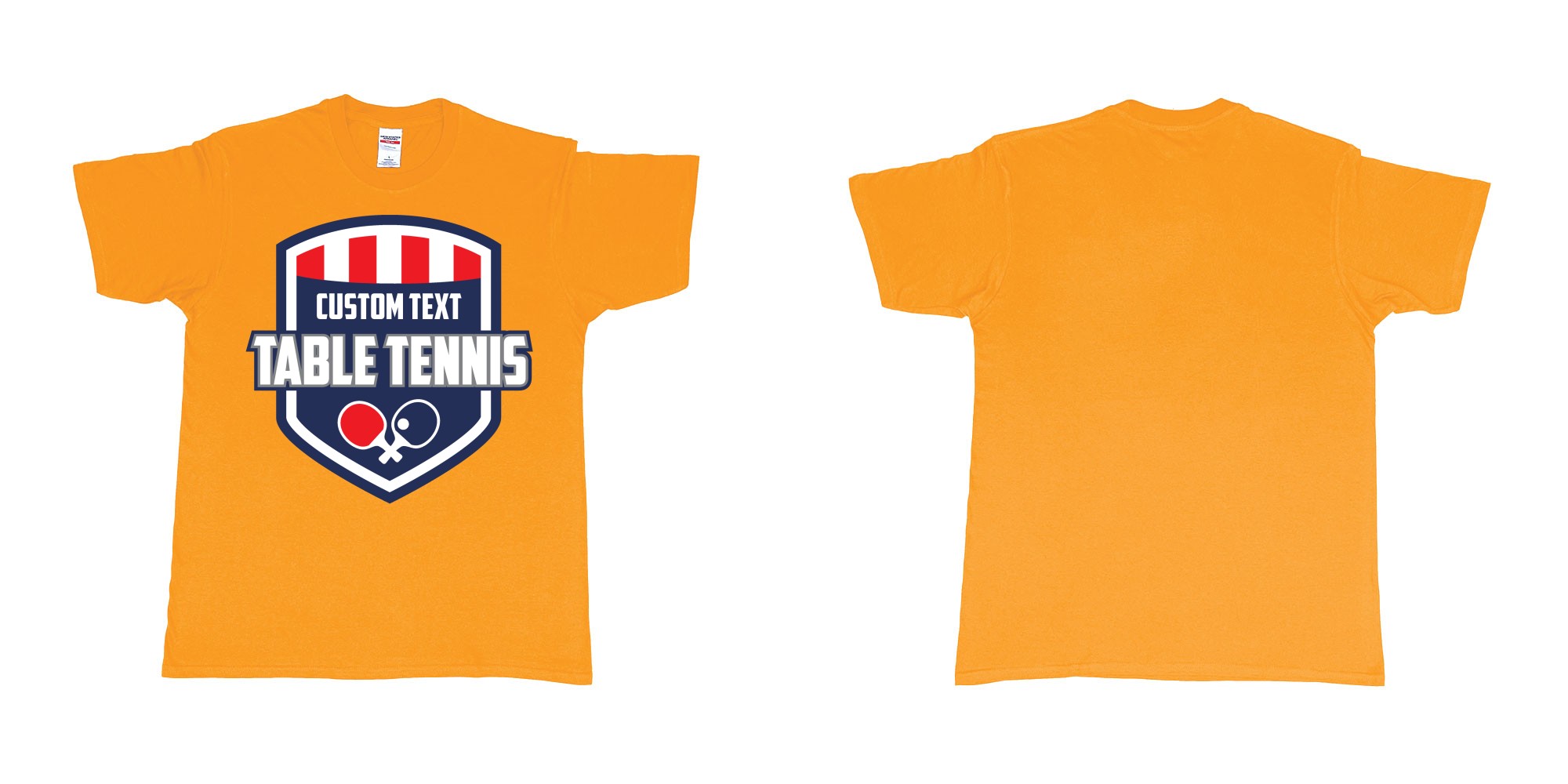 Custom tshirt design major league table tennis in fabric color gold choice your own text made in Bali by The Pirate Way