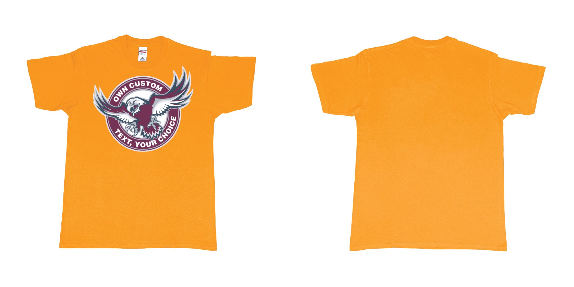 Custom tshirt design manly warringah sea eagles custom logo design in fabric color gold choice your own text made in Bali by The Pirate Way