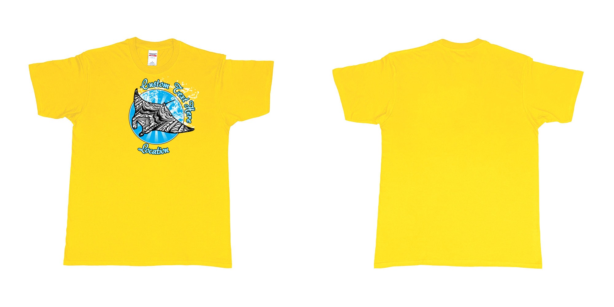 Custom tshirt design manta mandala circle splash own text here location in fabric color daisy choice your own text made in Bali by The Pirate Way